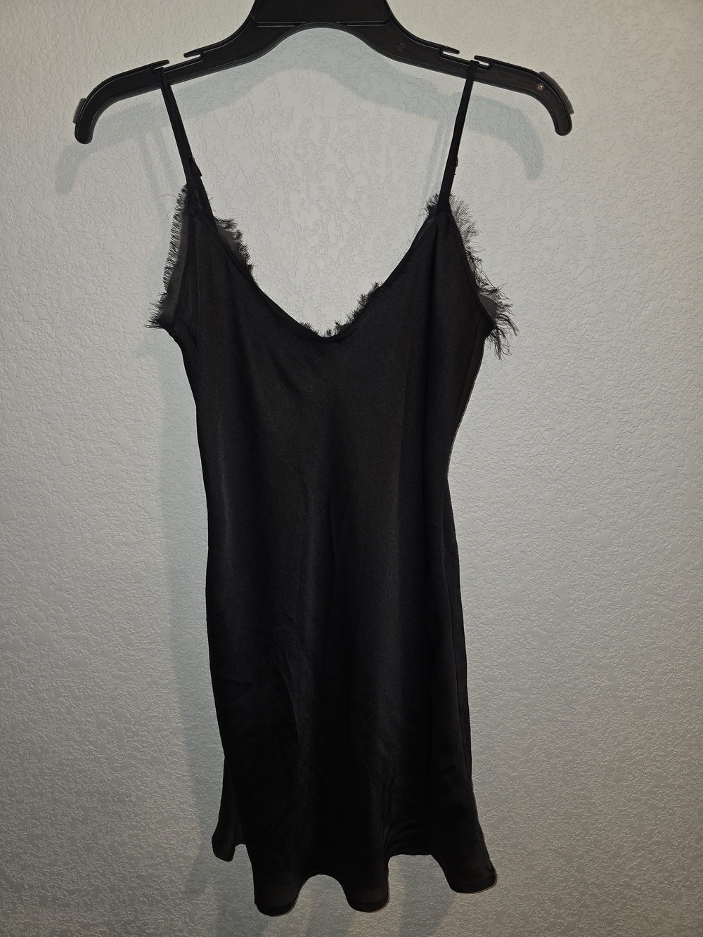 E by Eloise Black Satin Eyelash Lace Trim Slip Dress - Women's Size Small